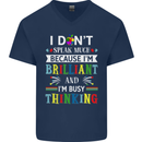 Brilliant & Busy Thinking Autism Autistic Mens V-Neck Cotton T-Shirt Navy Blue