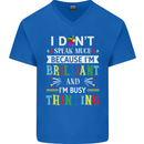 Brilliant & Busy Thinking Autism Autistic Mens V-Neck Cotton T-Shirt Royal Blue