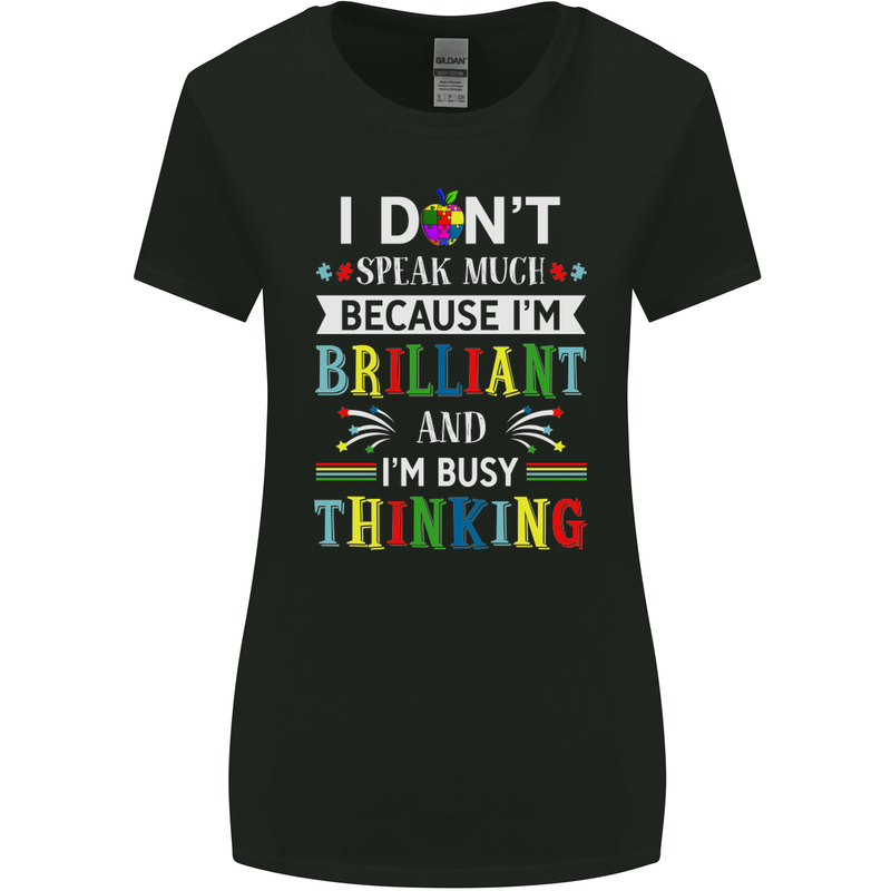 Brilliant & Busy Thinking Autism Autistic Womens Wider Cut T-Shirt Black
