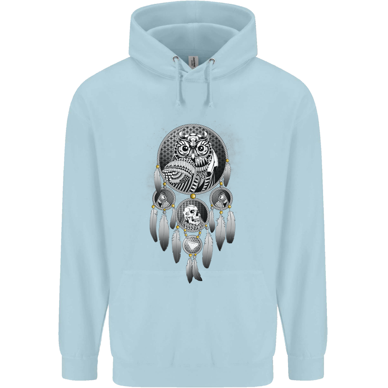 Bring the Nightmare Tribal Owl Skull Gothic Childrens Kids Hoodie Light Blue