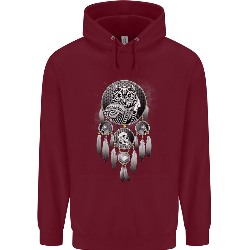 Bring the Nightmare Tribal Owl Skull Gothic Childrens Kids Hoodie Maroon