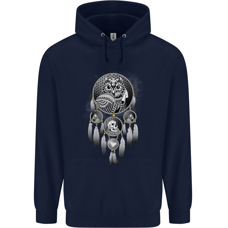 Bring the Nightmare Tribal Owl Skull Gothic Childrens Kids Hoodie Navy Blue