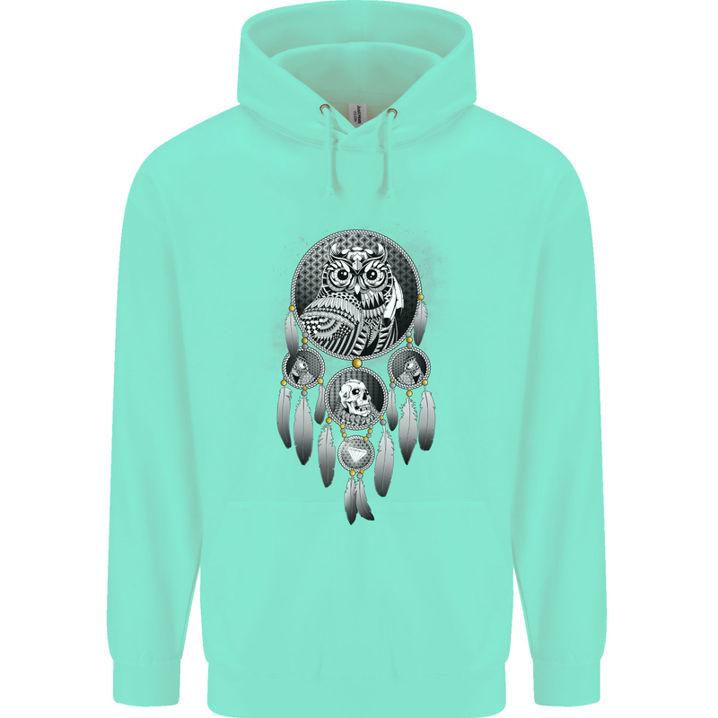 Bring the Nightmare Tribal Owl Skull Gothic Childrens Kids Hoodie Peppermint