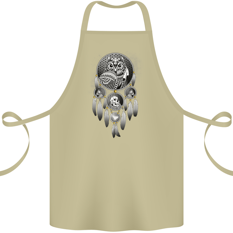 Bring the Nightmare Tribal Owl Skull Gothic Cotton Apron 100% Organic Khaki