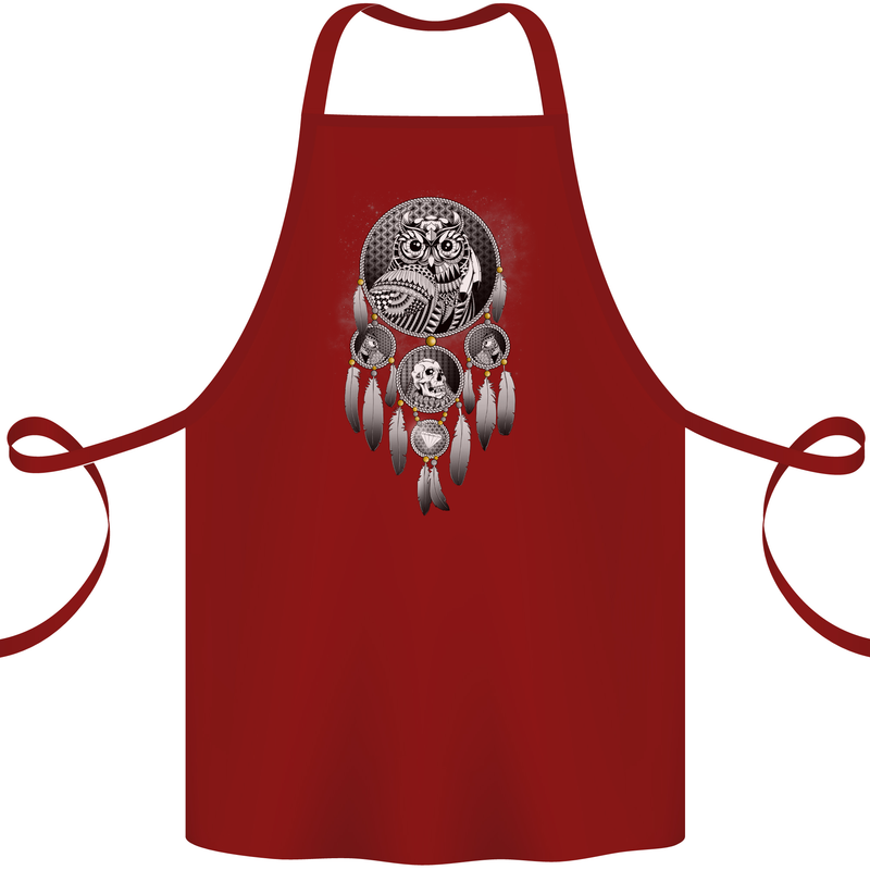 Bring the Nightmare Tribal Owl Skull Gothic Cotton Apron 100% Organic Maroon
