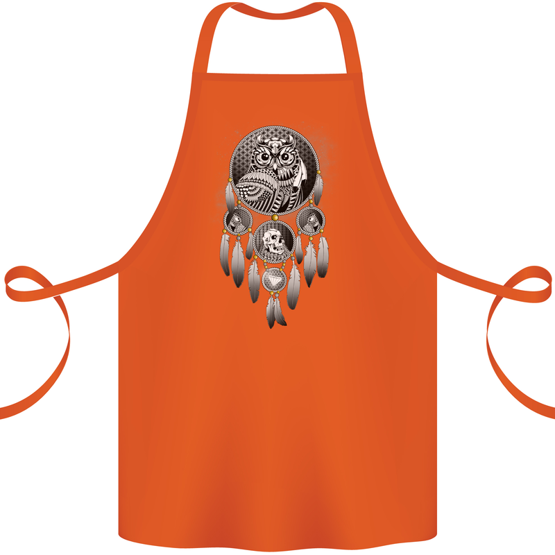 Bring the Nightmare Tribal Owl Skull Gothic Cotton Apron 100% Organic Orange