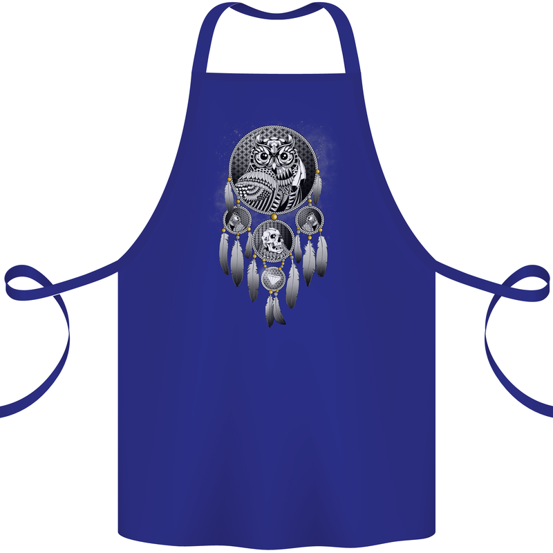 Bring the Nightmare Tribal Owl Skull Gothic Cotton Apron 100% Organic Royal Blue