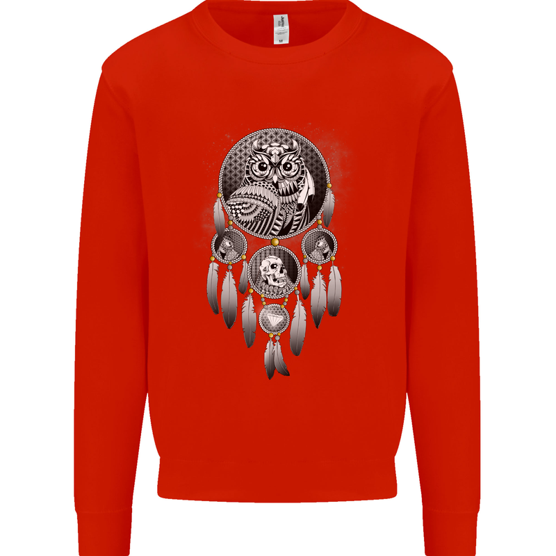 Bring the Nightmare Tribal Owl Skull Gothic Kids Sweatshirt Jumper Bright Red