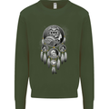 Bring the Nightmare Tribal Owl Skull Gothic Kids Sweatshirt Jumper Forest Green