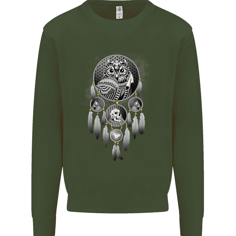 Bring the Nightmare Tribal Owl Skull Gothic Kids Sweatshirt Jumper Forest Green