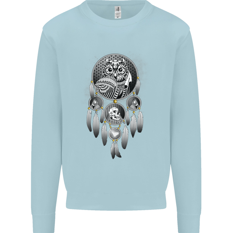 Bring the Nightmare Tribal Owl Skull Gothic Kids Sweatshirt Jumper Light Blue