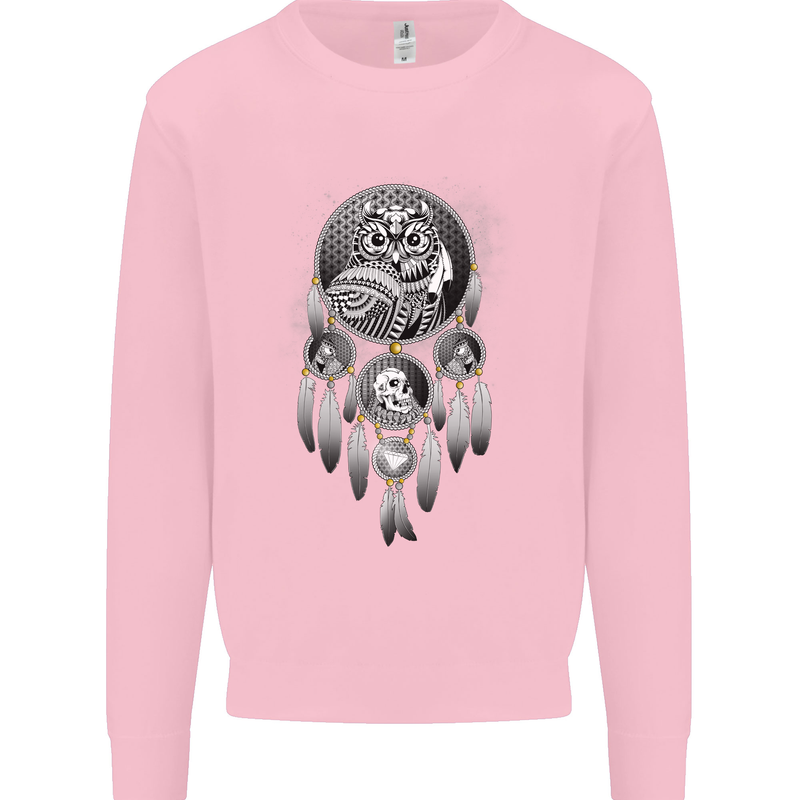 Bring the Nightmare Tribal Owl Skull Gothic Kids Sweatshirt Jumper Light Pink
