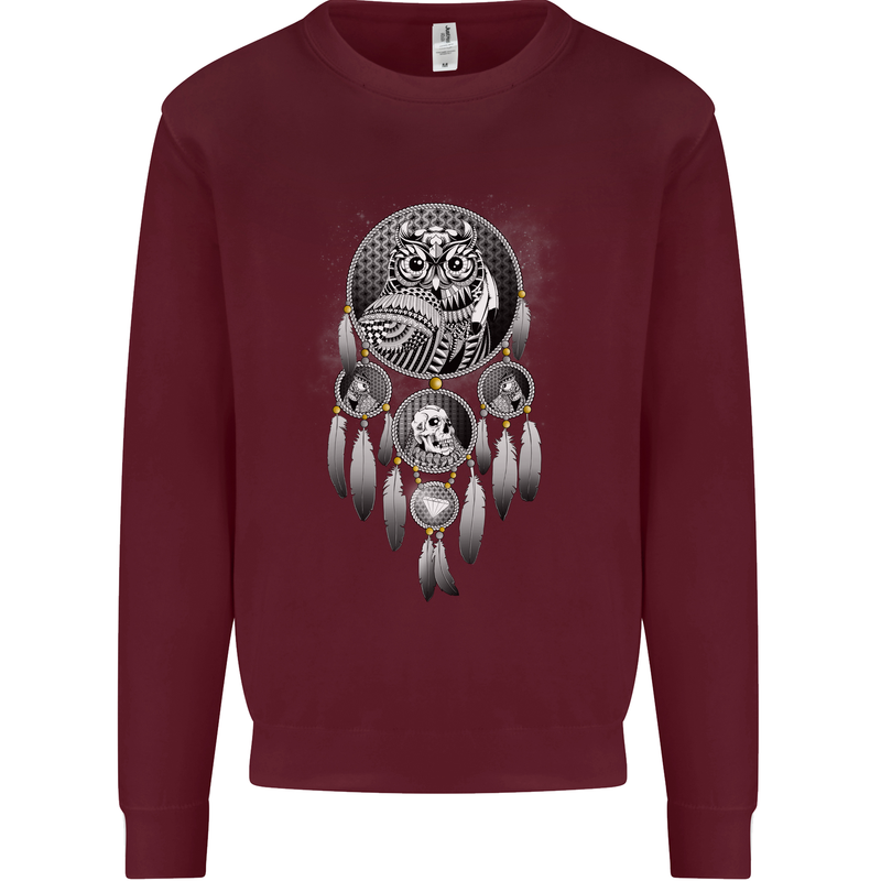 Bring the Nightmare Tribal Owl Skull Gothic Kids Sweatshirt Jumper Maroon