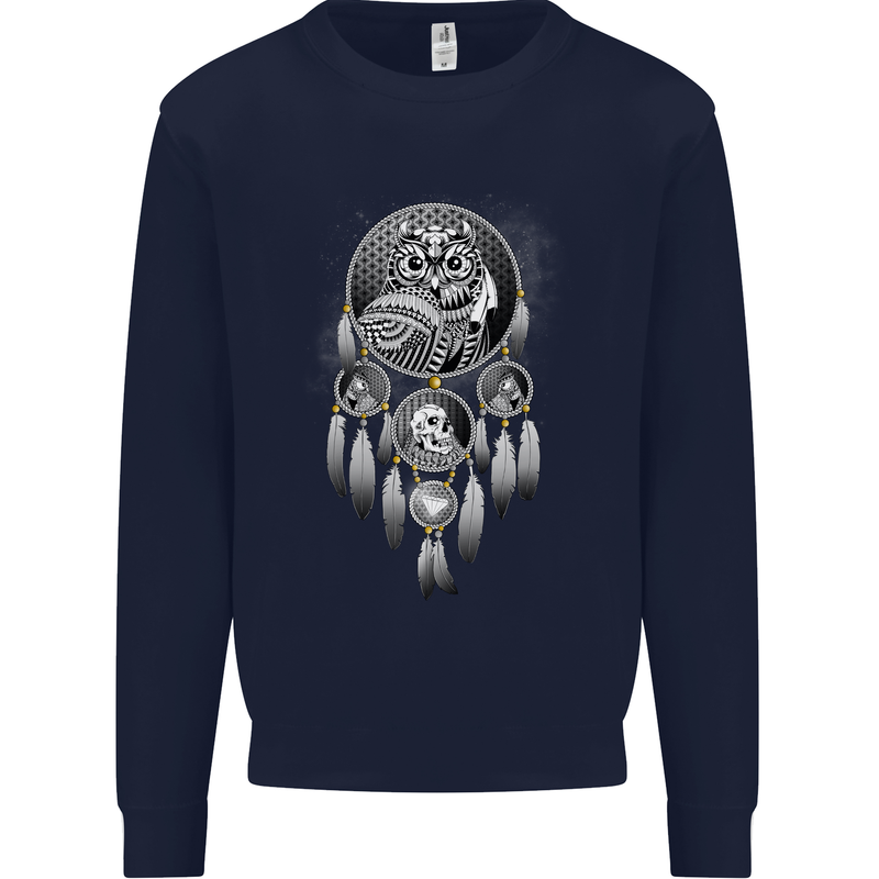 Bring the Nightmare Tribal Owl Skull Gothic Kids Sweatshirt Jumper Navy Blue