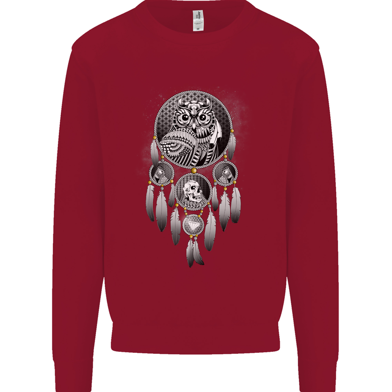 Bring the Nightmare Tribal Owl Skull Gothic Kids Sweatshirt Jumper Red