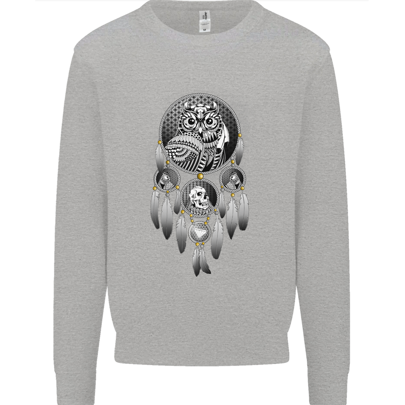 Bring the Nightmare Tribal Owl Skull Gothic Kids Sweatshirt Jumper Sports Grey