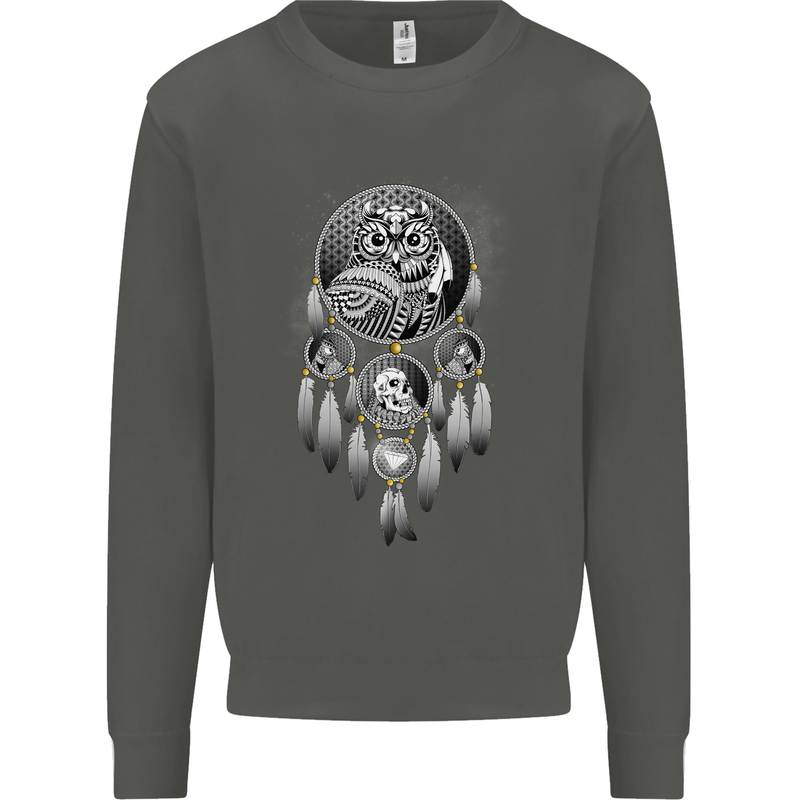 Bring the Nightmare Tribal Owl Skull Gothic Kids Sweatshirt Jumper Storm Grey