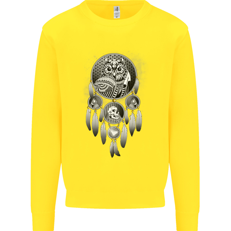 Bring the Nightmare Tribal Owl Skull Gothic Kids Sweatshirt Jumper Yellow