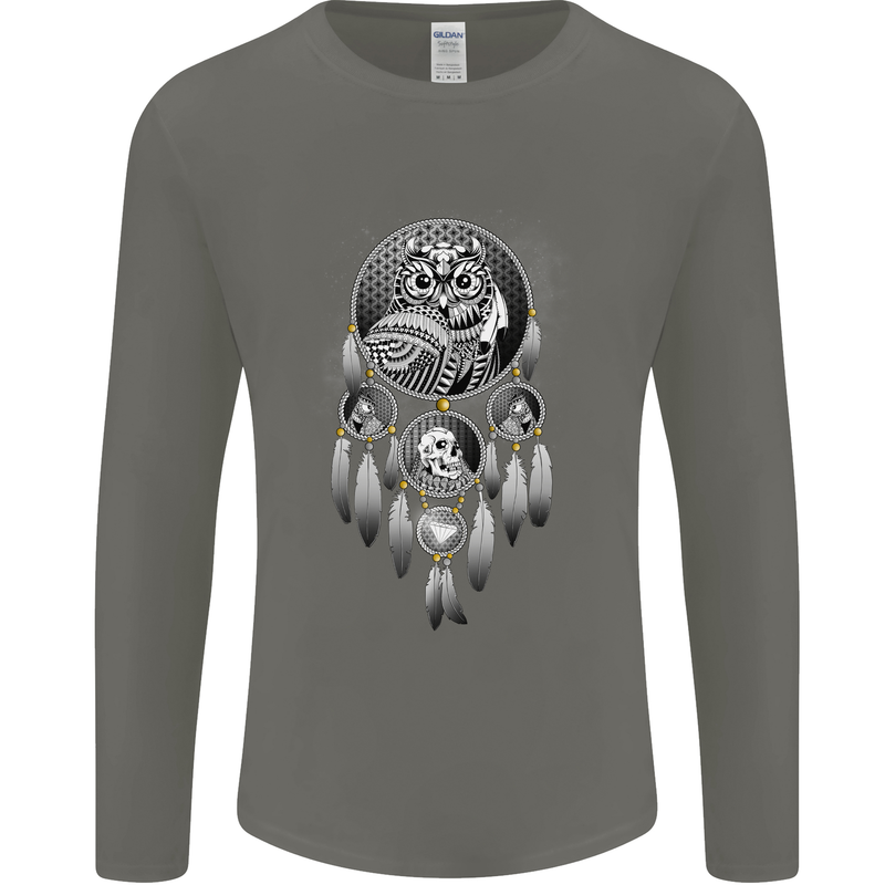 Bring the Nightmare Tribal Owl Skull Gothic Mens Long Sleeve T-Shirt Charcoal