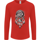 Bring the Nightmare Tribal Owl Skull Gothic Mens Long Sleeve T-Shirt Red