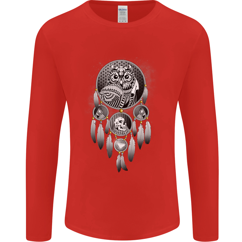 Bring the Nightmare Tribal Owl Skull Gothic Mens Long Sleeve T-Shirt Red