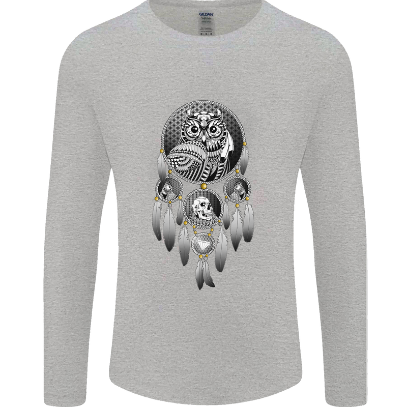 Bring the Nightmare Tribal Owl Skull Gothic Mens Long Sleeve T-Shirt Sports Grey