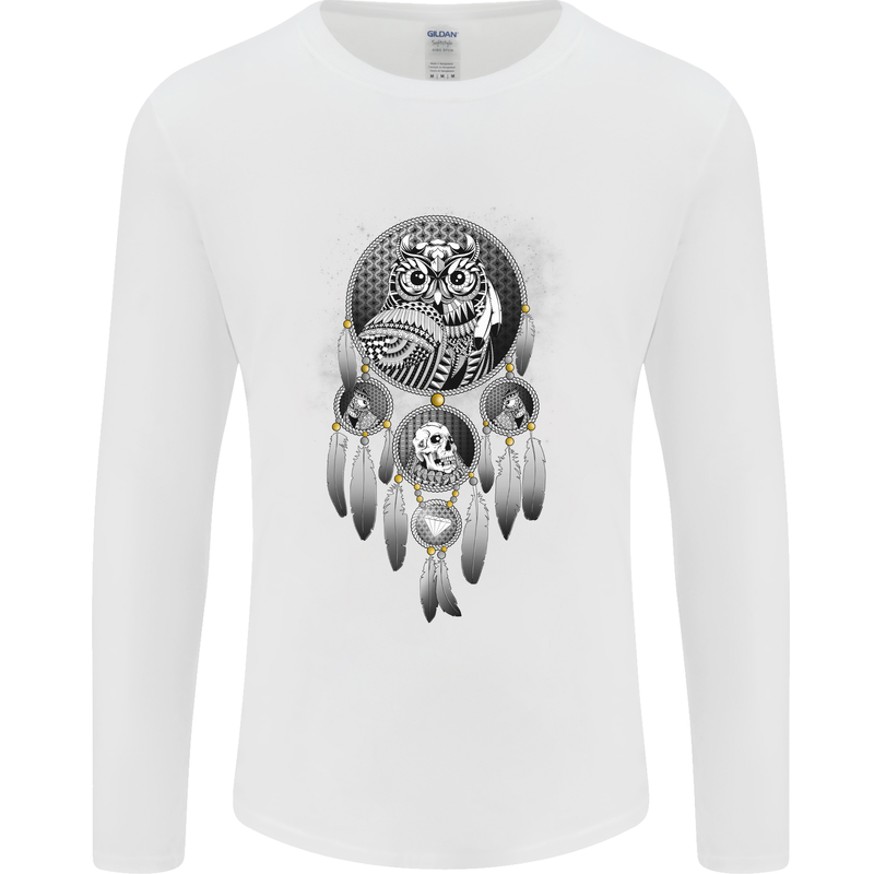 Bring the Nightmare Tribal Owl Skull Gothic Mens Long Sleeve T-Shirt White