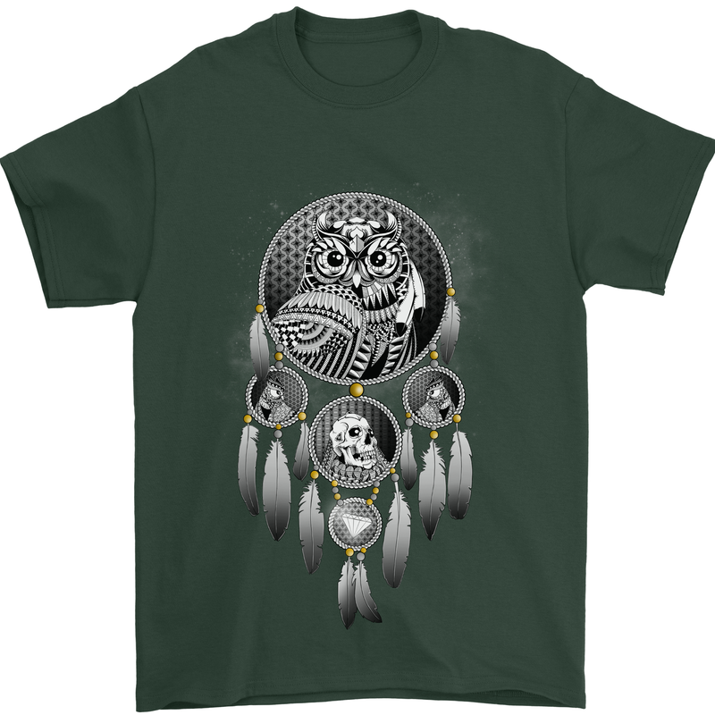 Bring the Nightmare Tribal Owl Skull Gothic Mens T-Shirt Cotton Gildan Forest Green