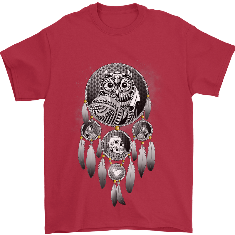 Bring the Nightmare Tribal Owl Skull Gothic Mens T-Shirt Cotton Gildan Red