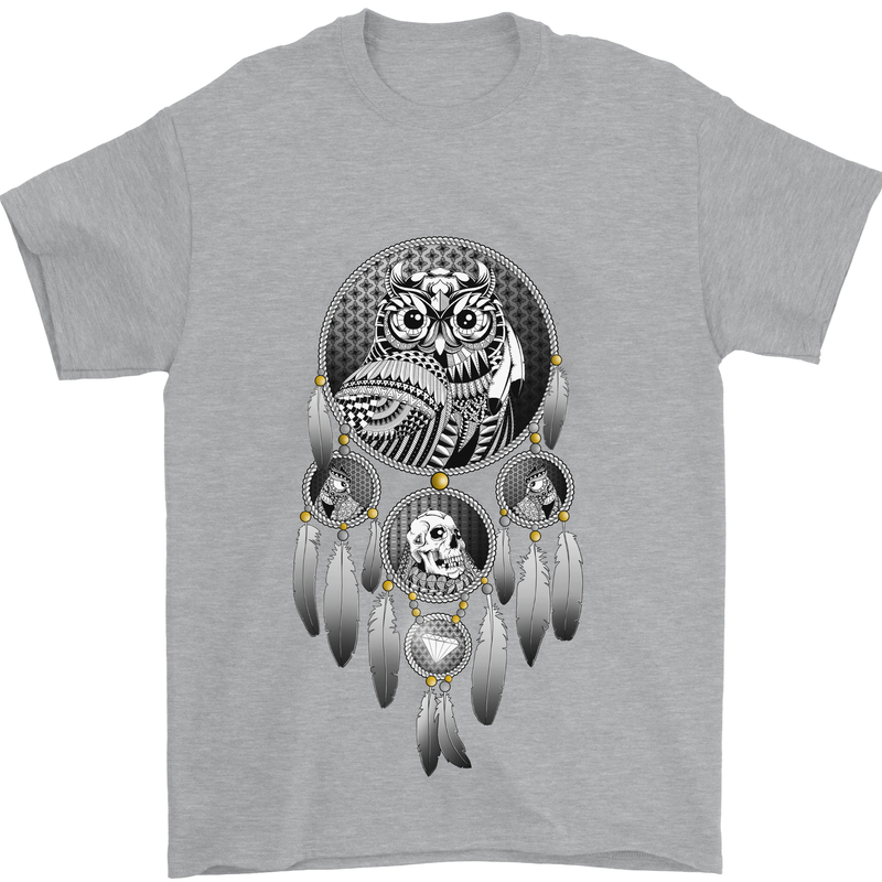 Bring the Nightmare Tribal Owl Skull Gothic Mens T-Shirt Cotton Gildan Sports Grey