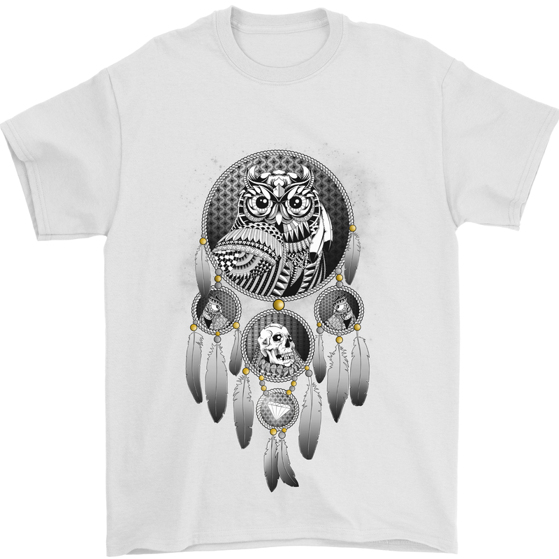 Bring the Nightmare Tribal Owl Skull Gothic Mens T-Shirt Cotton Gildan White
