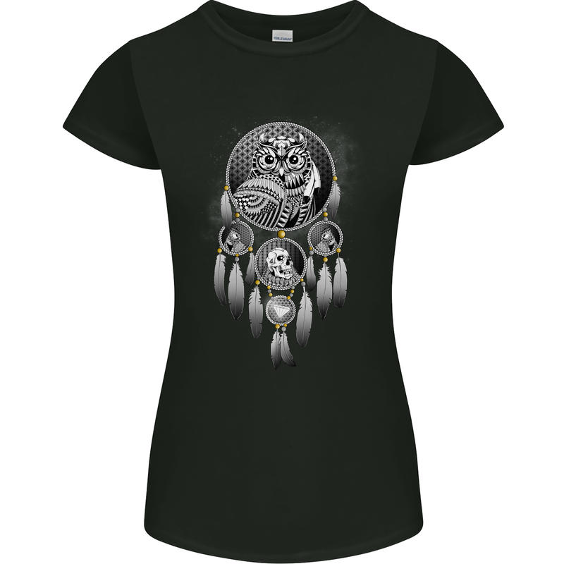 Bring the Nightmare Tribal Owl Skull Gothic Womens Petite Cut T-Shirt Black