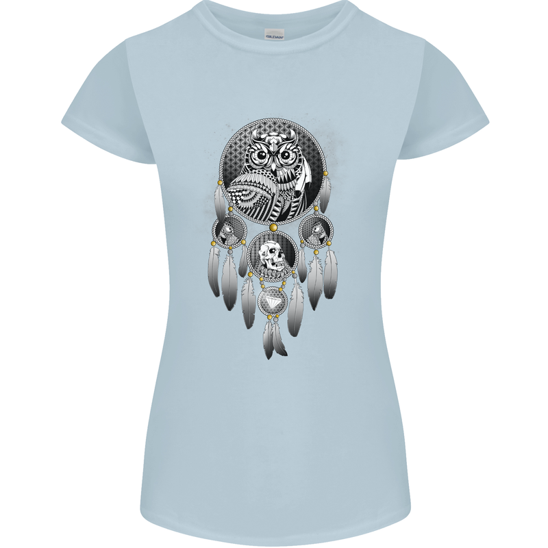Bring the Nightmare Tribal Owl Skull Gothic Womens Petite Cut T-Shirt Light Blue