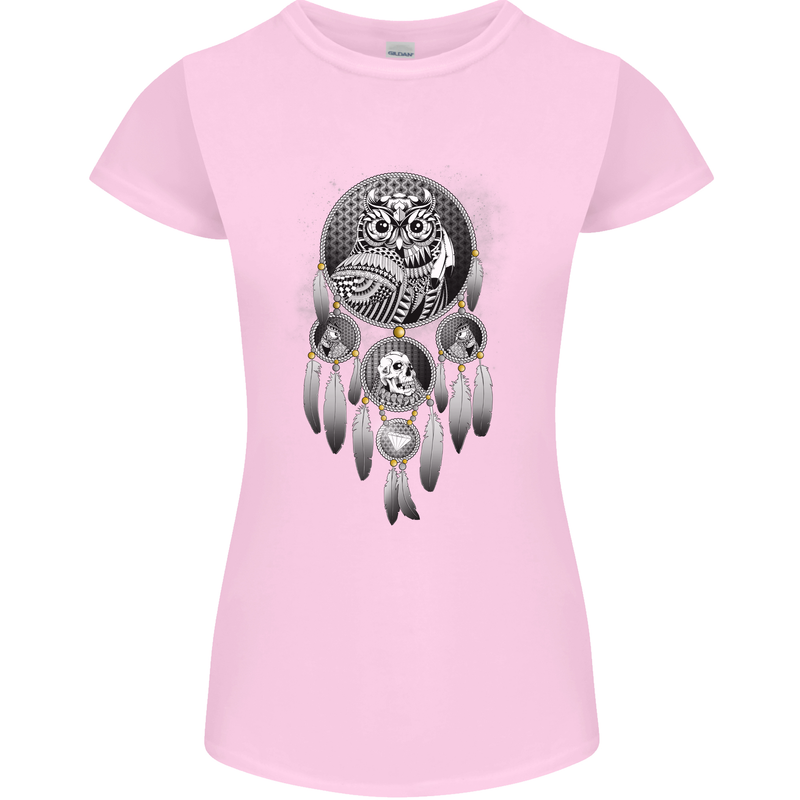 Bring the Nightmare Tribal Owl Skull Gothic Womens Petite Cut T-Shirt Light Pink