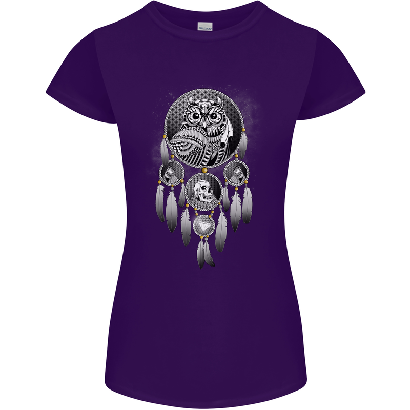 Bring the Nightmare Tribal Owl Skull Gothic Womens Petite Cut T-Shirt Purple