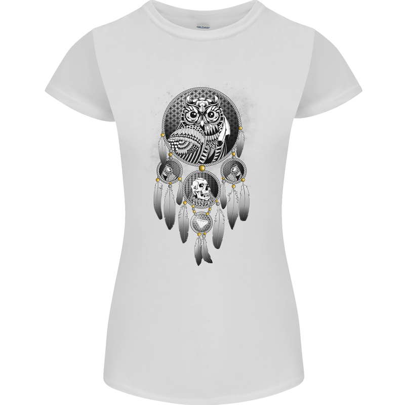 Bring the Nightmare Tribal Owl Skull Gothic Womens Petite Cut T-Shirt White