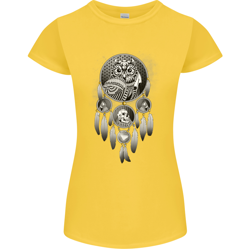 Bring the Nightmare Tribal Owl Skull Gothic Womens Petite Cut T-Shirt Yellow