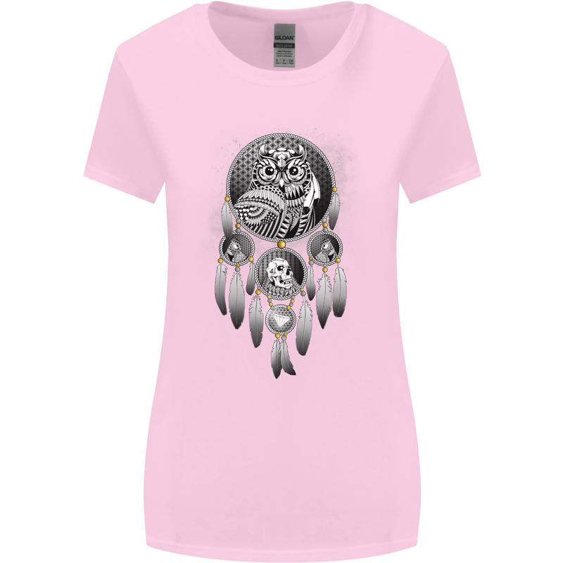Bring the Nightmare Tribal Owl Skull Gothic Womens Wider Cut T-Shirt Light Pink