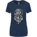 Bring the Nightmare Tribal Owl Skull Gothic Womens Wider Cut T-Shirt Navy Blue