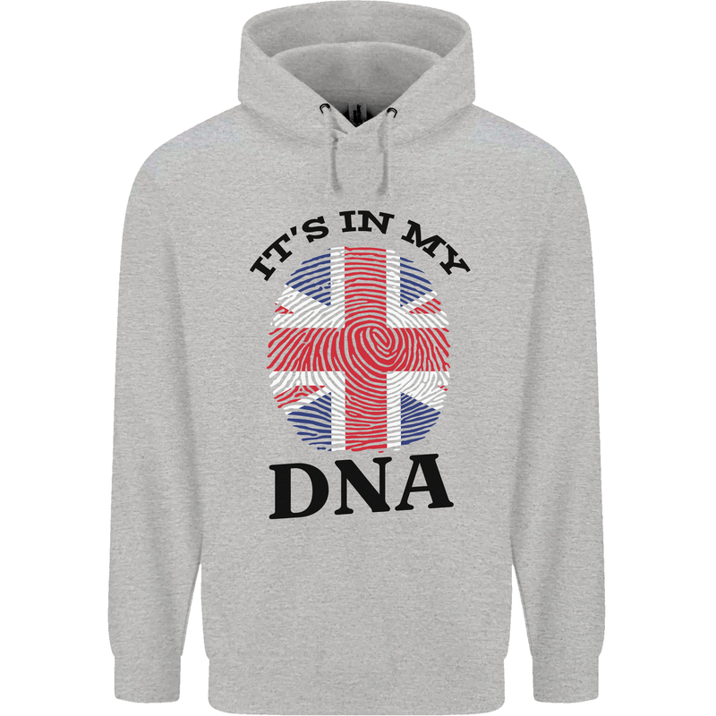 Britain Its in My DNA Funny Union Jack Flag Childrens Kids Hoodie Sports Grey