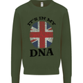 Britain Its in My DNA Funny Union Jack Flag Kids Sweatshirt Jumper Forest Green