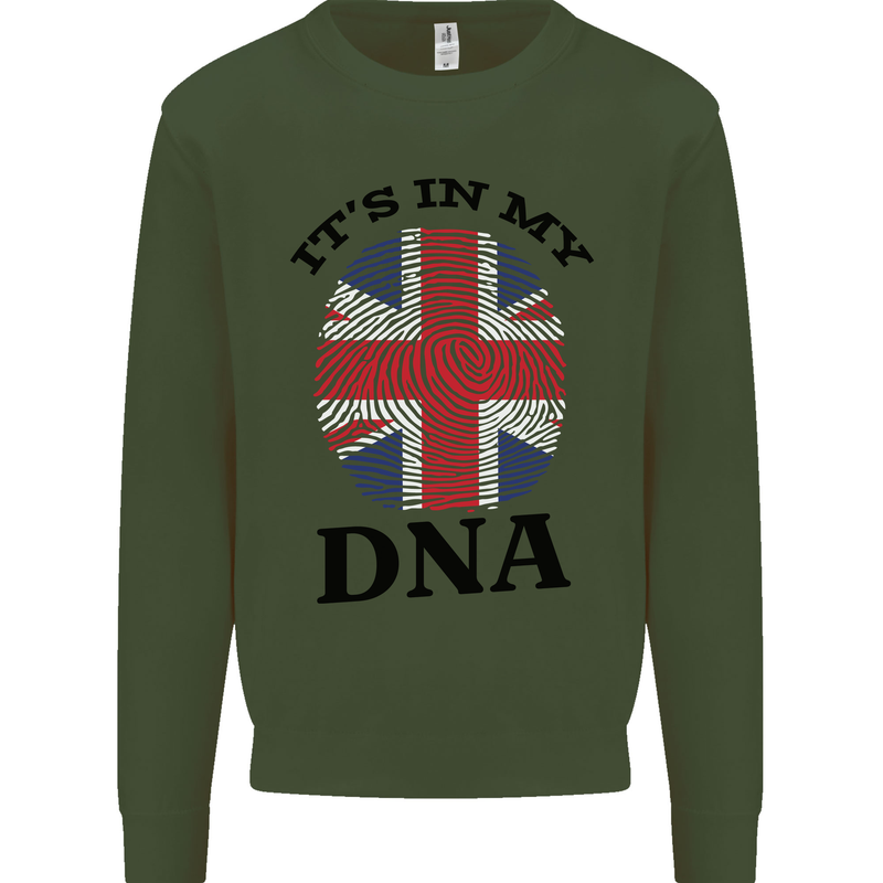 Britain Its in My DNA Funny Union Jack Flag Kids Sweatshirt Jumper Forest Green