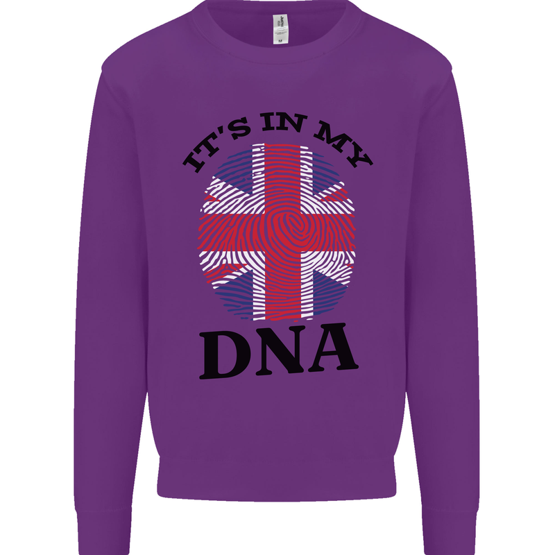 Britain Its in My DNA Funny Union Jack Flag Kids Sweatshirt Jumper Purple
