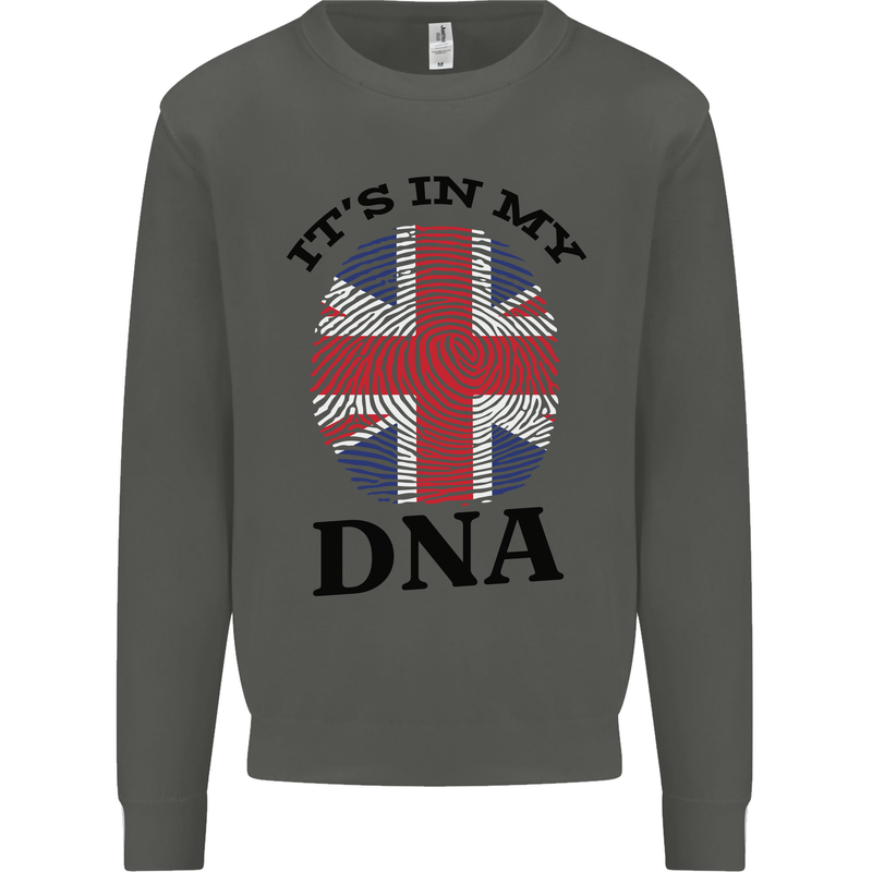 Britain Its in My DNA Funny Union Jack Flag Kids Sweatshirt Jumper Storm Grey