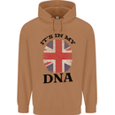 Britain Its in My DNA Funny Union Jack Flag Mens 80% Cotton Hoodie Caramel Latte