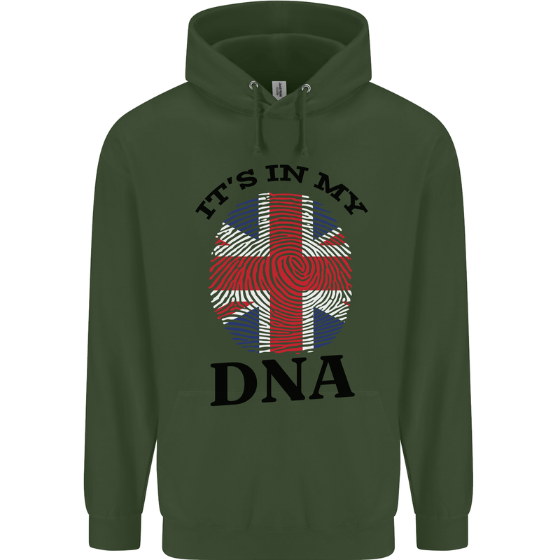 Britain Its in My DNA Funny Union Jack Flag Mens 80% Cotton Hoodie Forest Green
