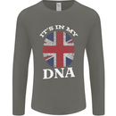 Britain Its in My DNA Funny Union Jack Flag Mens Long Sleeve T-Shirt Charcoal