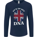 Britain Its in My DNA Funny Union Jack Flag Mens Long Sleeve T-Shirt Navy Blue