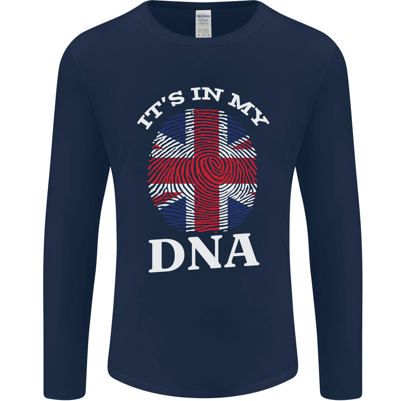 Britain Its in My DNA Funny Union Jack Flag Mens Long Sleeve T-Shirt Navy Blue