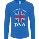 Britain Its in My DNA Funny Union Jack Flag Mens Long Sleeve T-Shirt Royal Blue